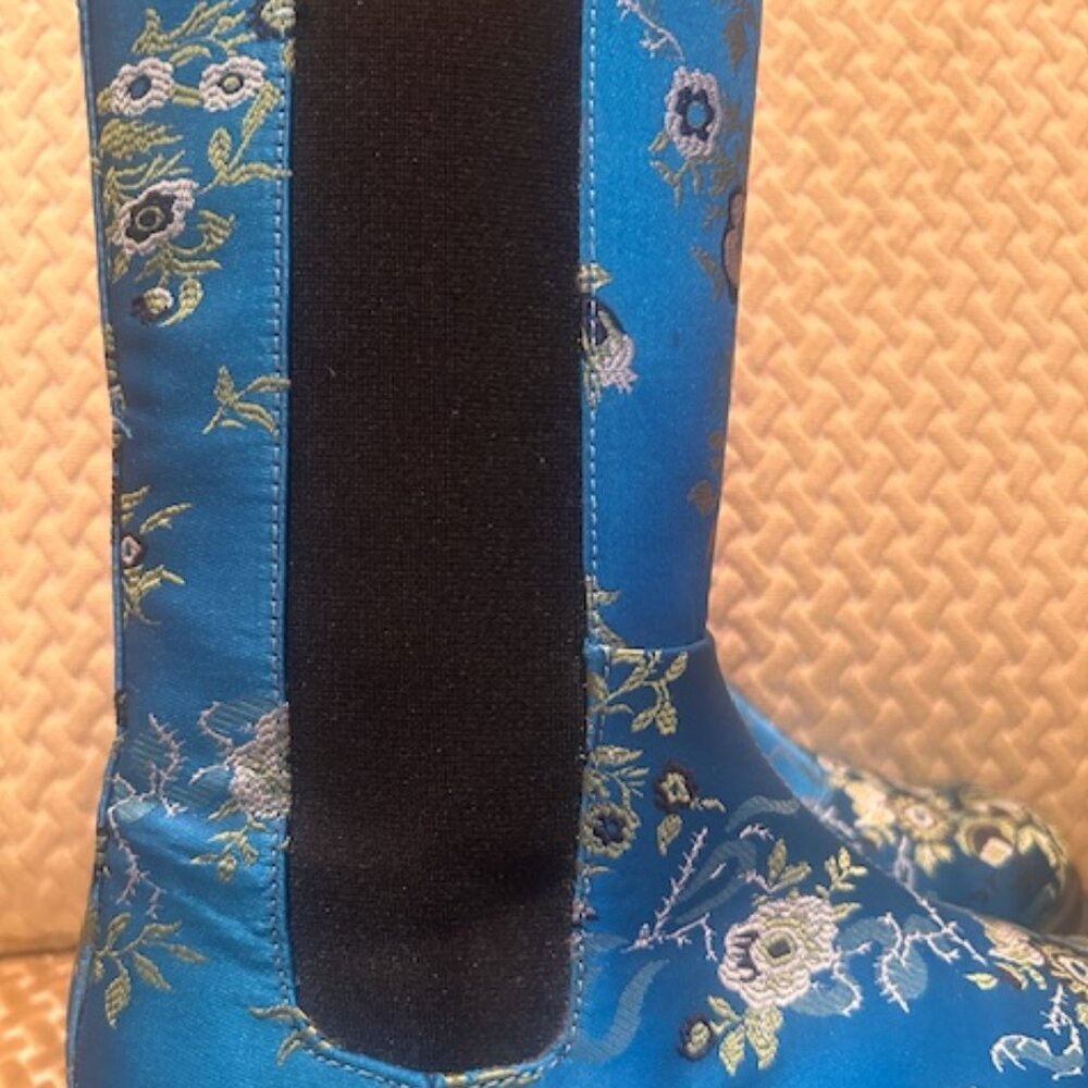 Free People Brooks Turquoise Blue Brocade Lug Sole Chelsea Boots NEW - Picture 5 of 16